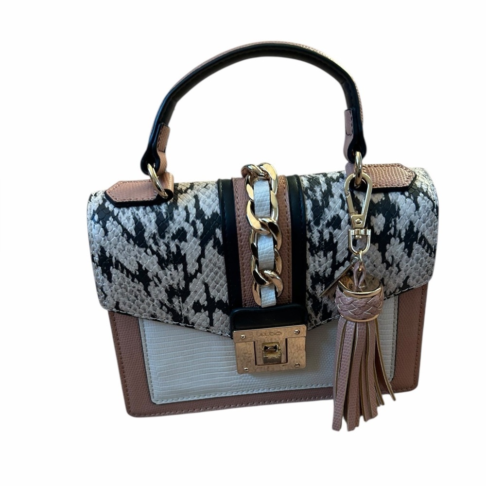 Aldo Martis Snakeskin Neutral Top Handle Handbag Purse NO CROSSBODY STRAP - Picture 2 of 10